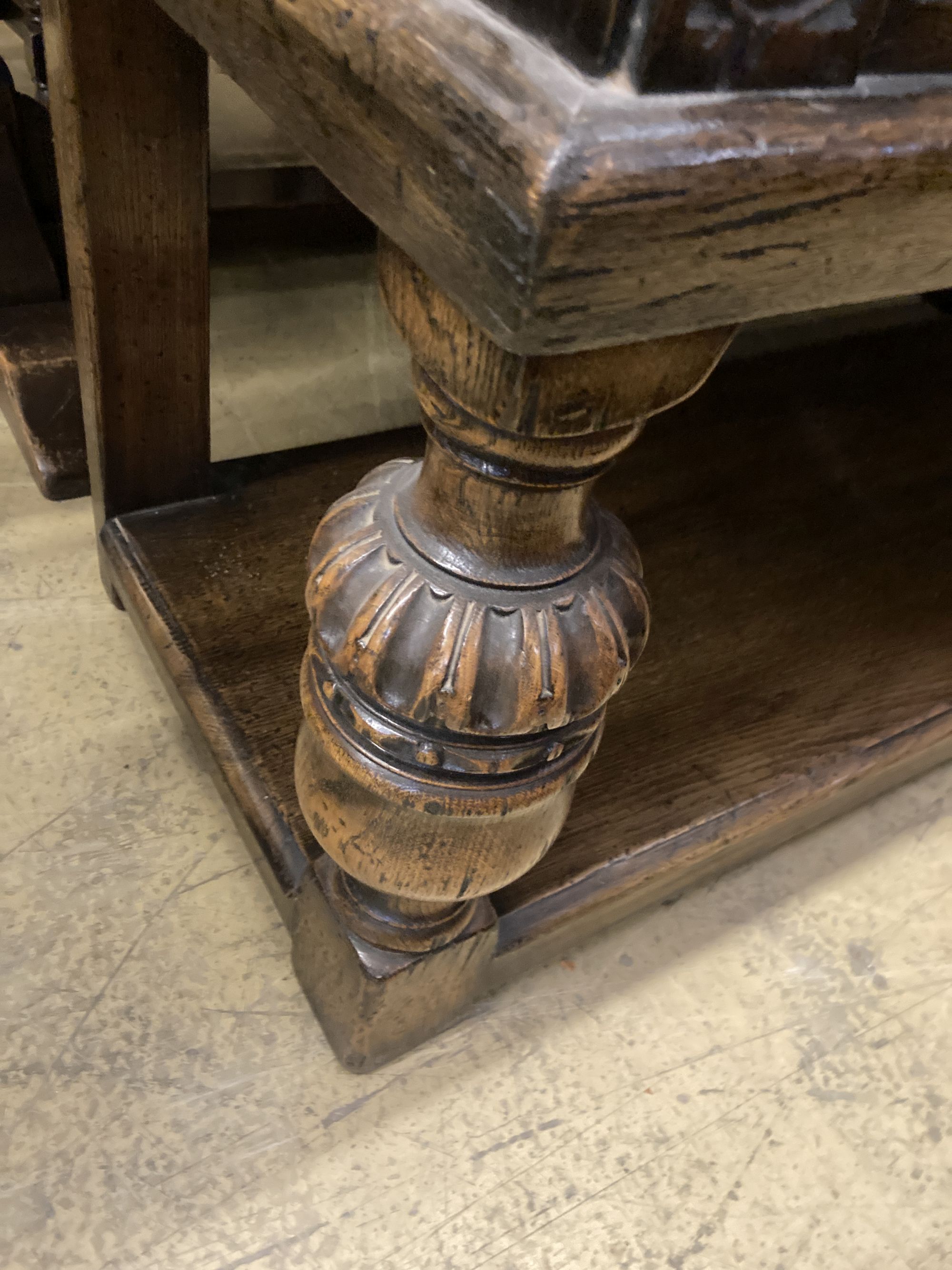 An 18th century style oak sideboard, length 150cm, depth 46cm, height 93cm